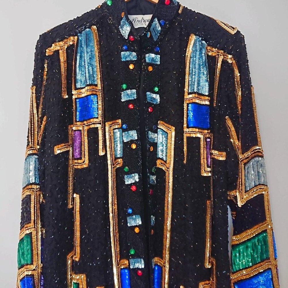 Vintage Silk Hand Beaded/Sequin Duster Jacket